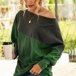 Green & Gray color block Dolman Top